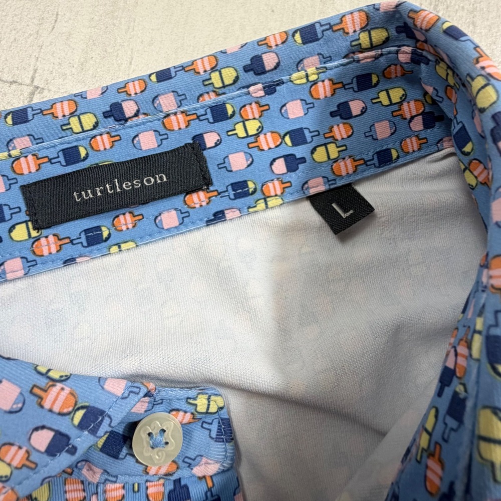 Turtleson Mens Blue Popsicle Print Performance Polo Shirt Hampton Hall Large L - Picture 2 of 7